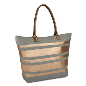 Metallic Striped Beach Bag