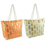 Pineapple Foil Woven Bag- Rope Handled